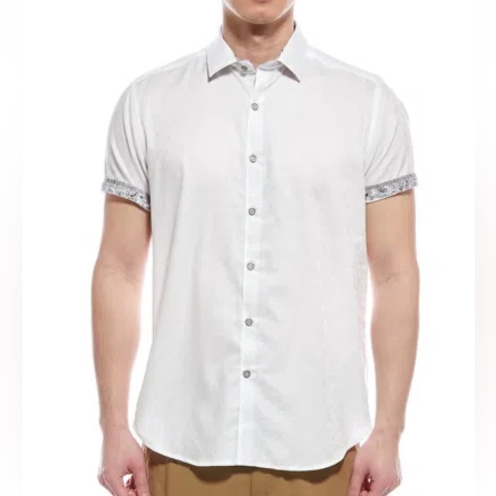Robert Graham white Bayview woven short sleeve shirt Size Medium 100% cotton